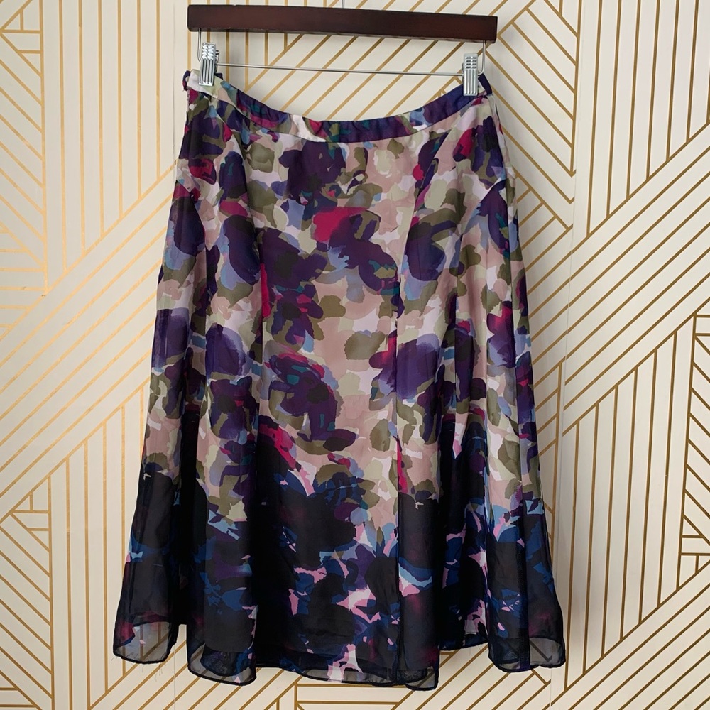Coldwater Creek watercolor floral flowers chiffon lined flowy A line skirt 8 M